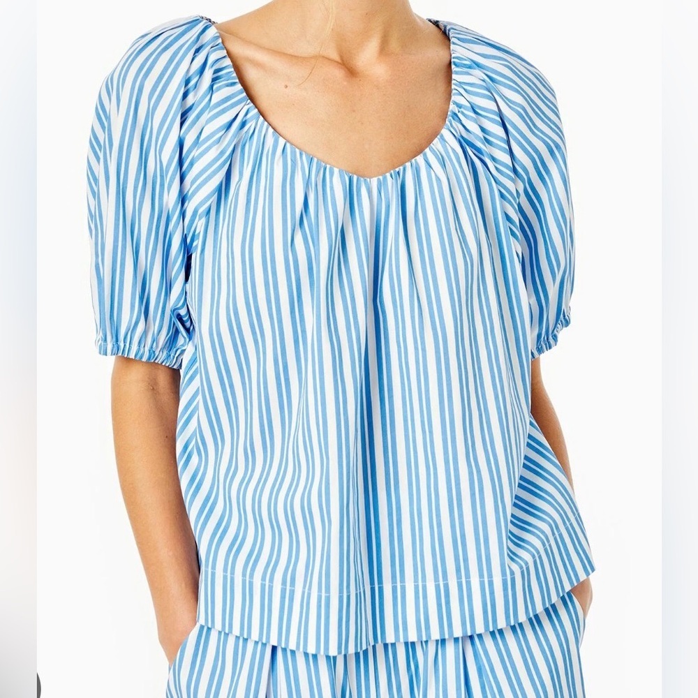 Addison Bay Blue and White Striped blouse and pants set. NWT Small